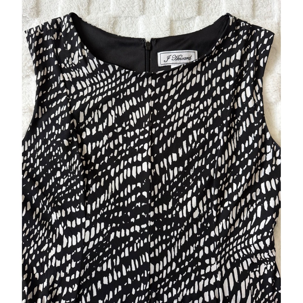 J Howard Black/White Abstract Dash Print Sleeveless Fit Flare Dress Sz 12 - EUC
